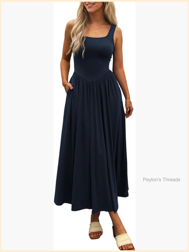 Sleeveless Square Neck Maxi Dress With Pockets